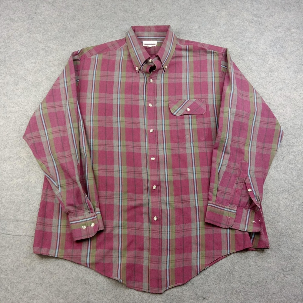 Montgomery Ward Shirt Mens‎ XL Red Plaid Vtg Button Down Long Sleeve Casual